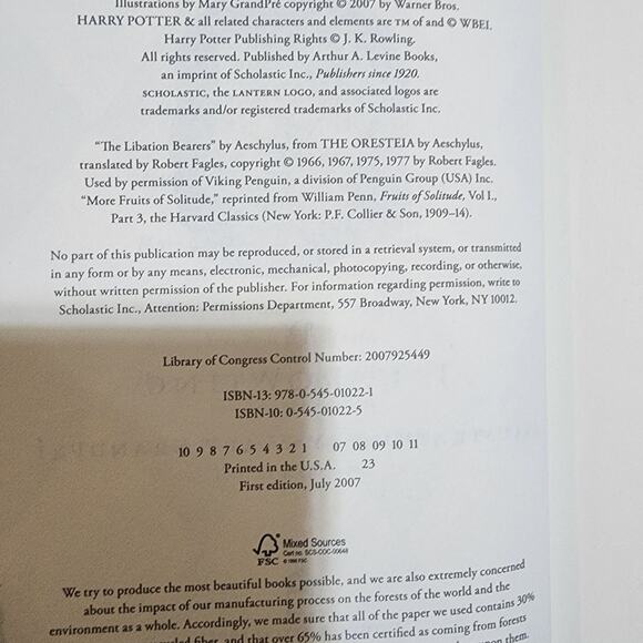 Harry Potter and the Deathly Hallows First Edition First Printing Book Error - Picture 5 of 7